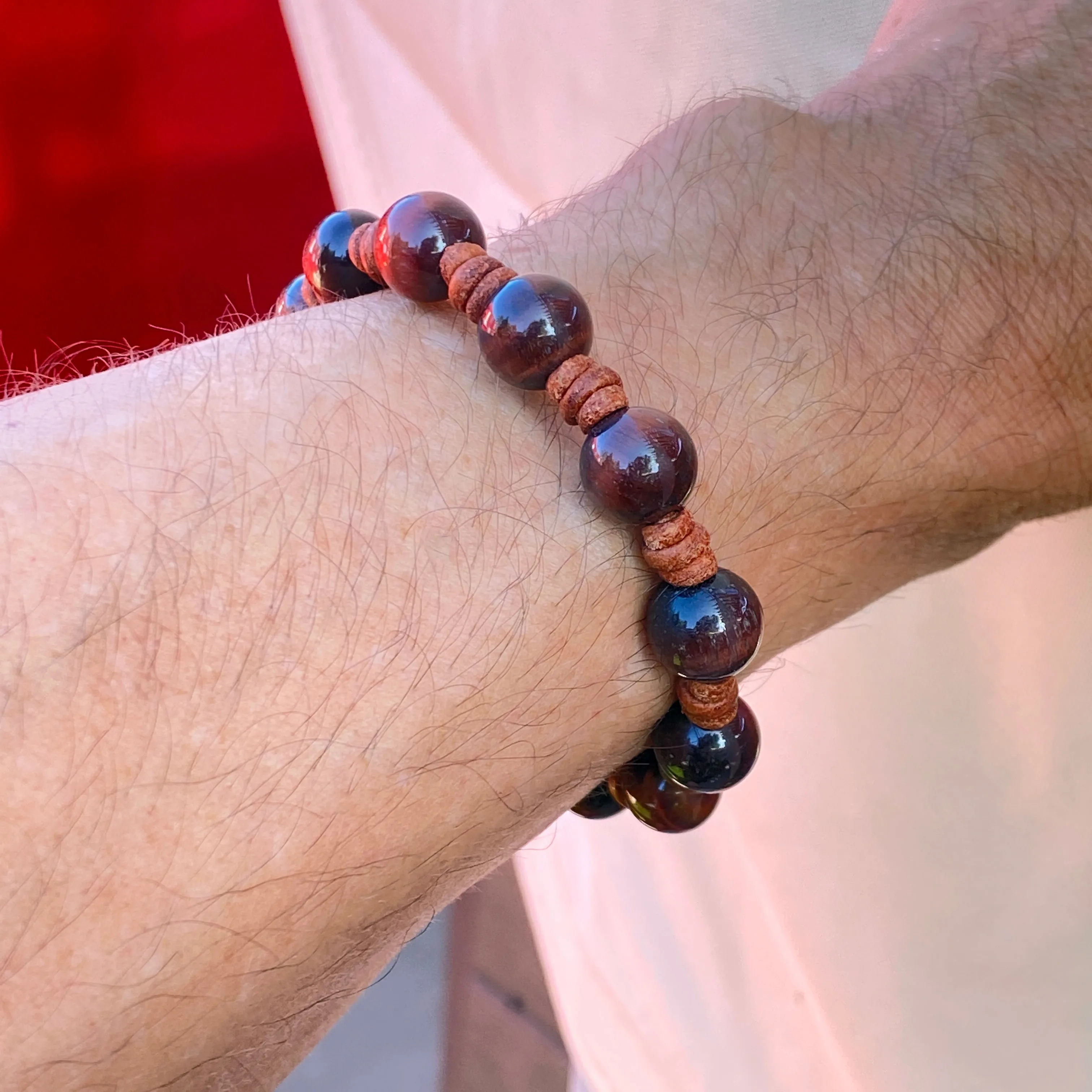 Tiger Eye gemstone on genuine leather bracelet