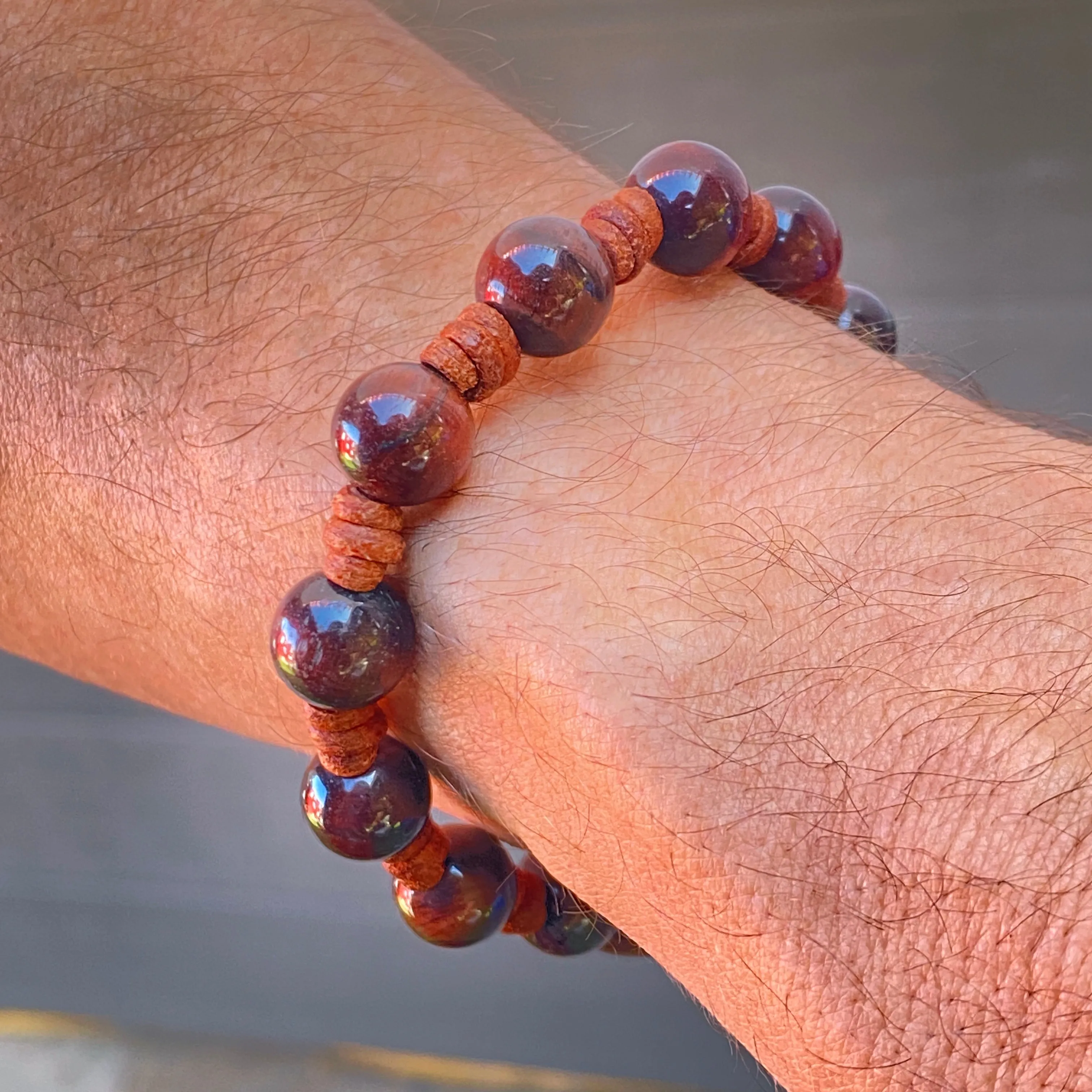 Tiger Eye gemstone on genuine leather bracelet