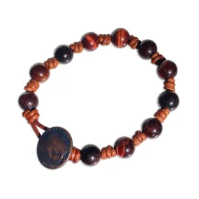 Tiger Eye gemstone on genuine leather bracelet