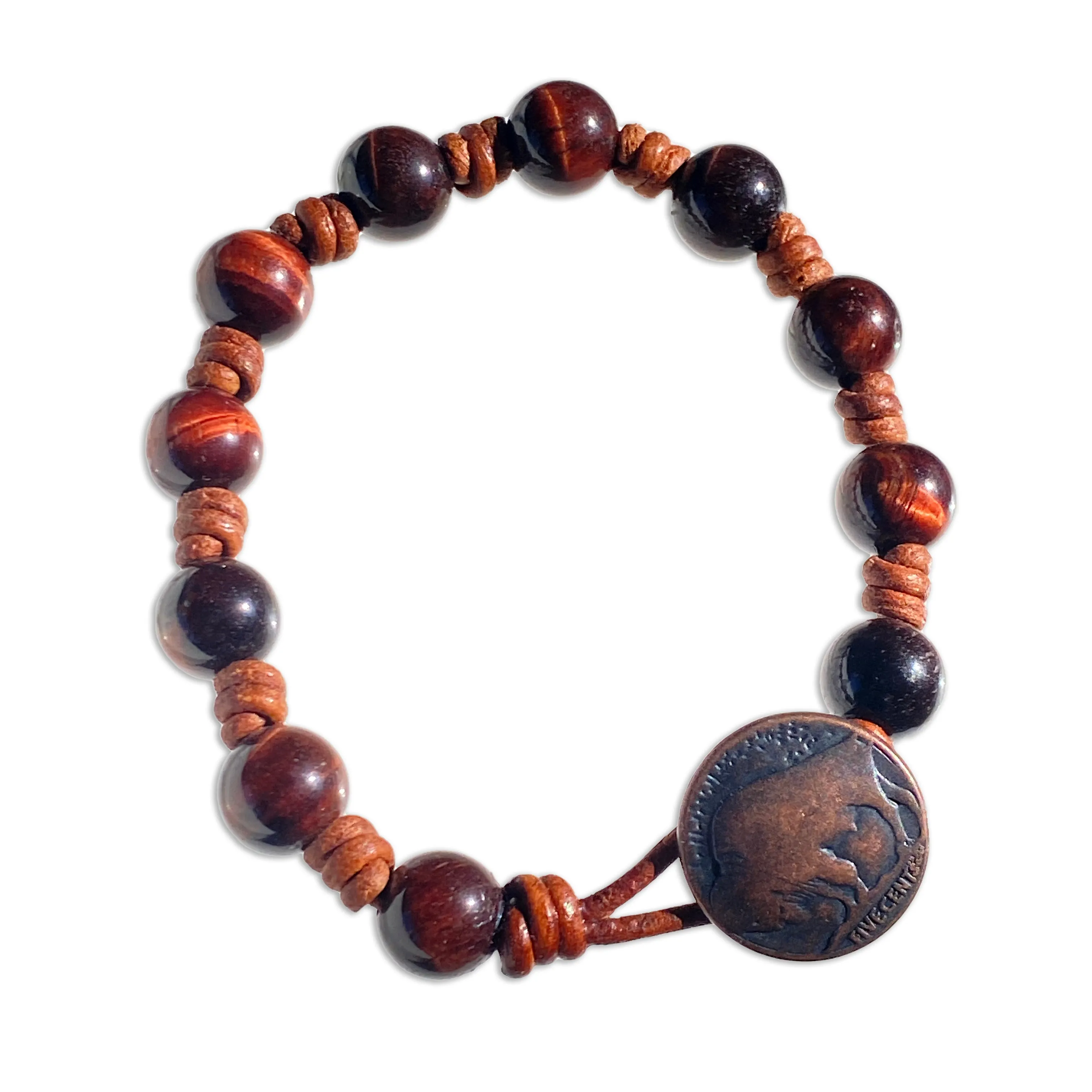 Tiger Eye gemstone on genuine leather bracelet