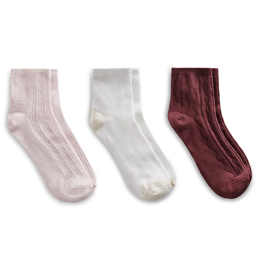 Vertical Texture Anklet Sock 3 Pack