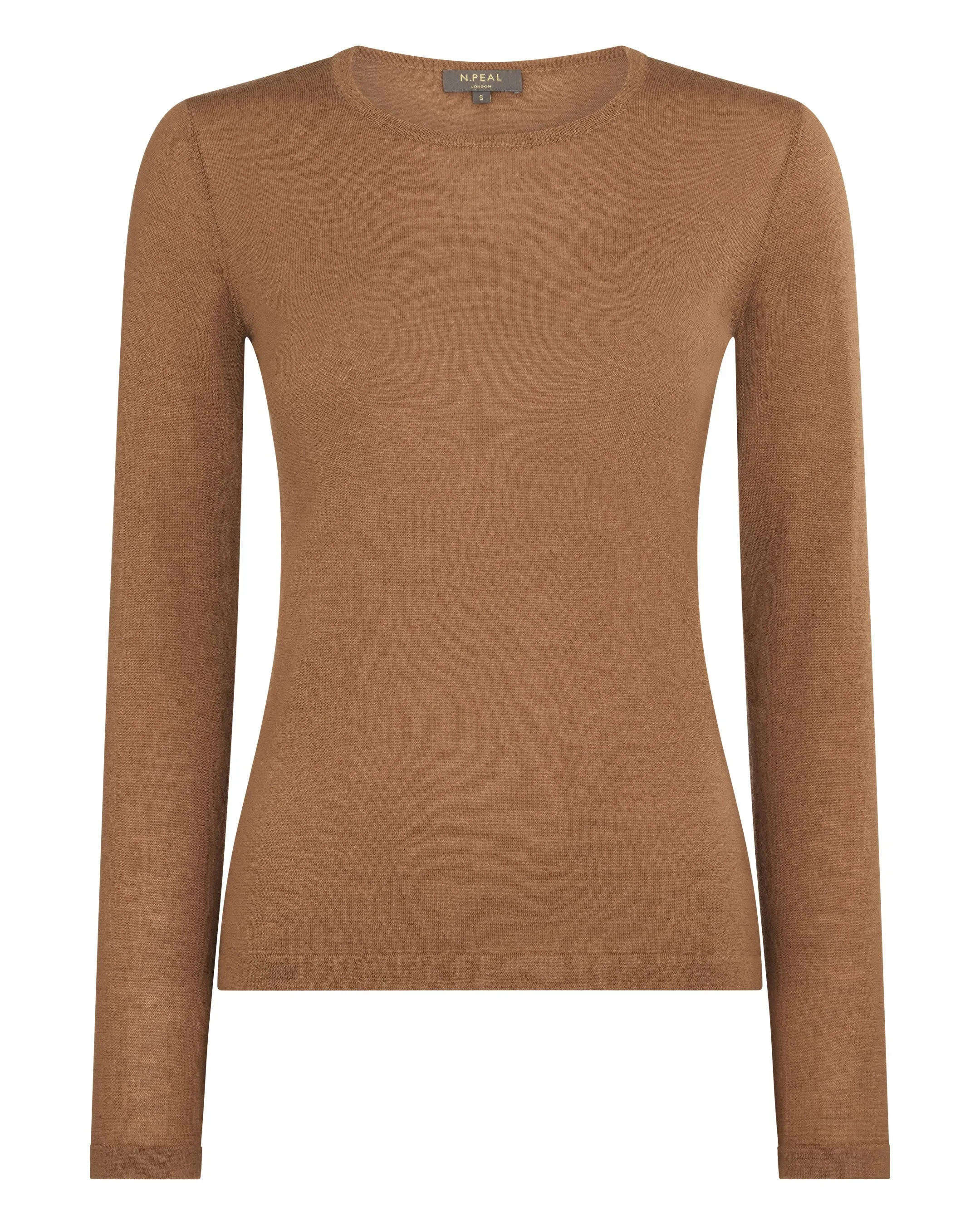 Women's Eden Superfine Cashmere Round Neck Top Dark Camel Brown