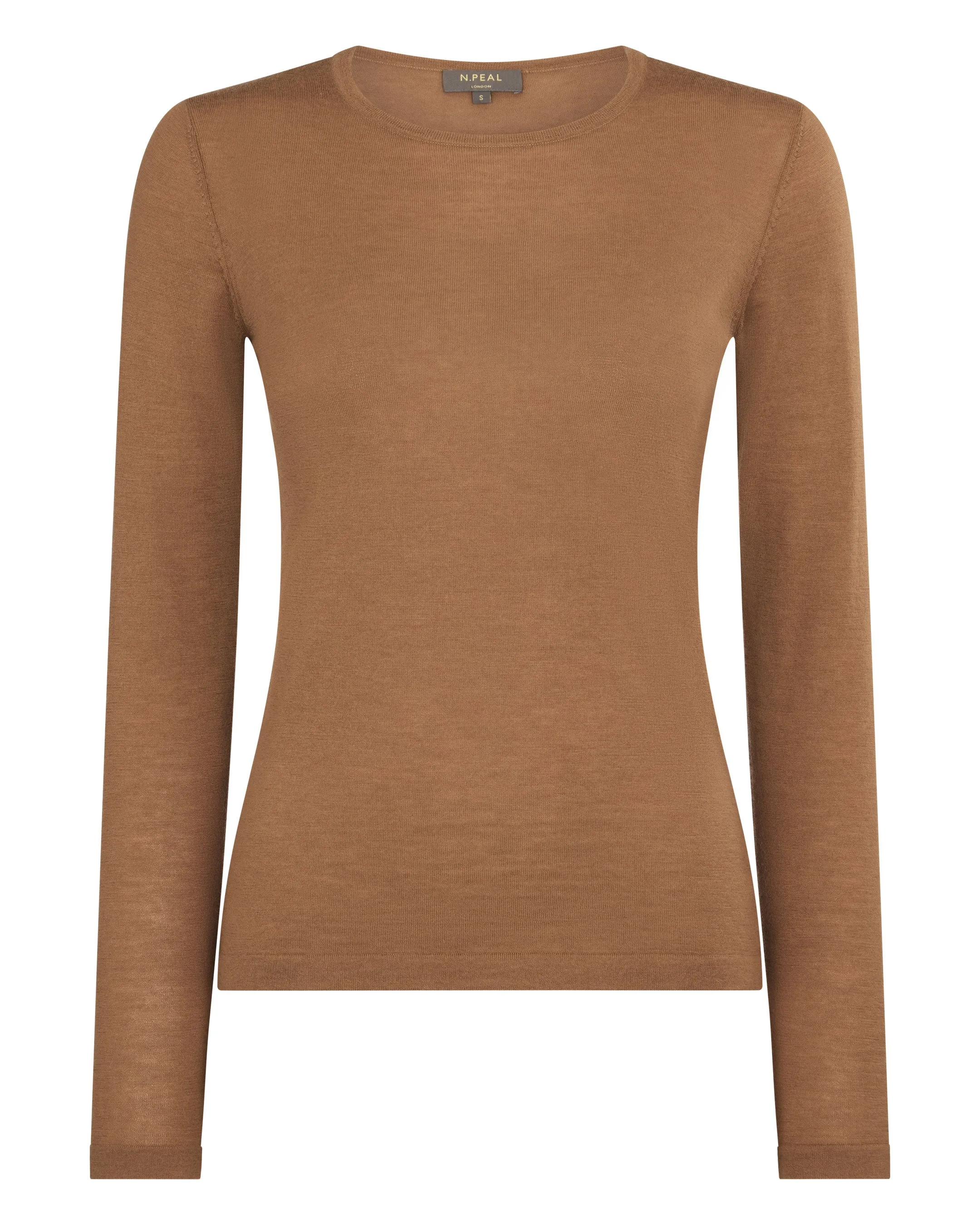 Women's Eden Superfine Cashmere Round Neck Top Dark Camel Brown